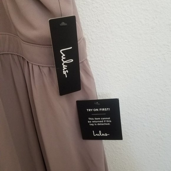 LULU'S Air of Romance Taupe Maxi Dress Gown Halter Neck Flowy Prom Wedding Med - Picture 5 of 9